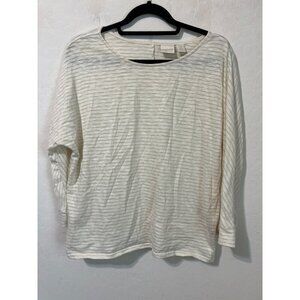 Chico's Sz 3 (US XL 16) White Long Sleeve Tee with Gold Stripes